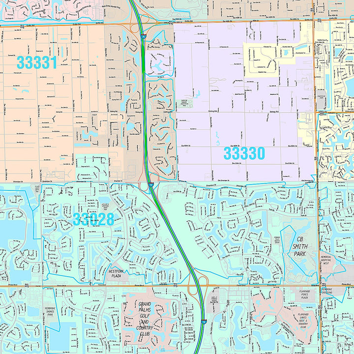 Premium Style Wall Map of Pembroke Pines, FL