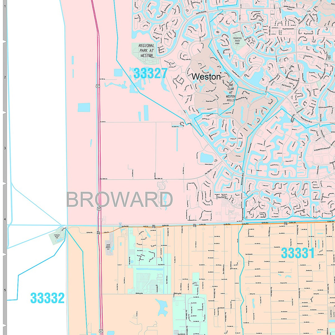 Premium Style Wall Map of Pembroke Pines, FL
