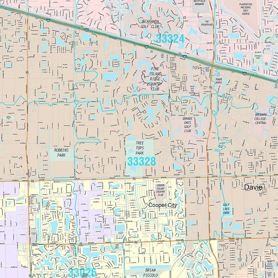 Premium Style Wall Map of Pembroke Pines, FL