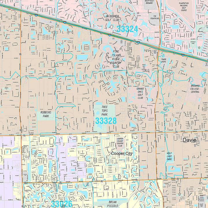 Premium Style Wall Map of Pembroke Pines, FL