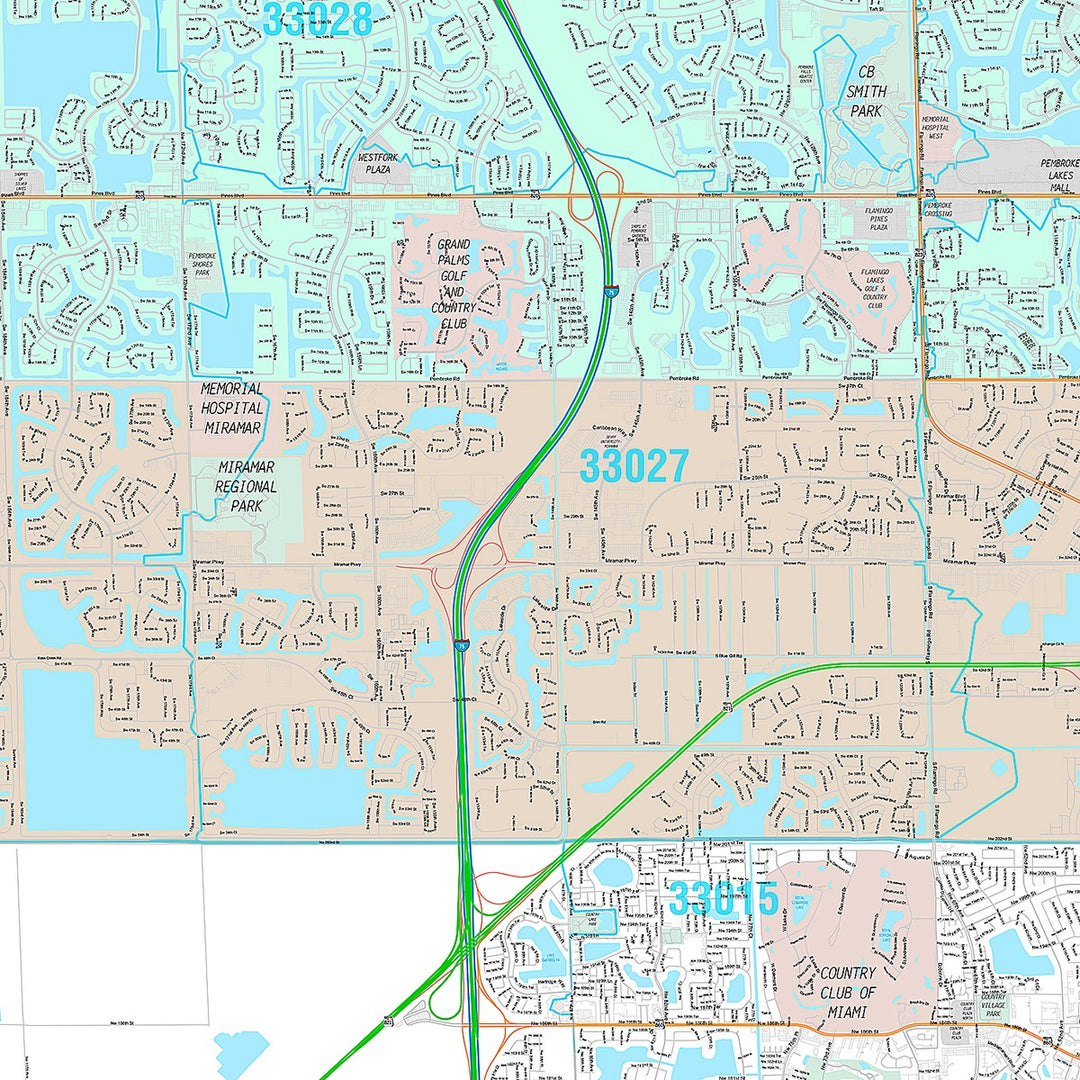 Premium Style Wall Map of Pembroke Pines, FL