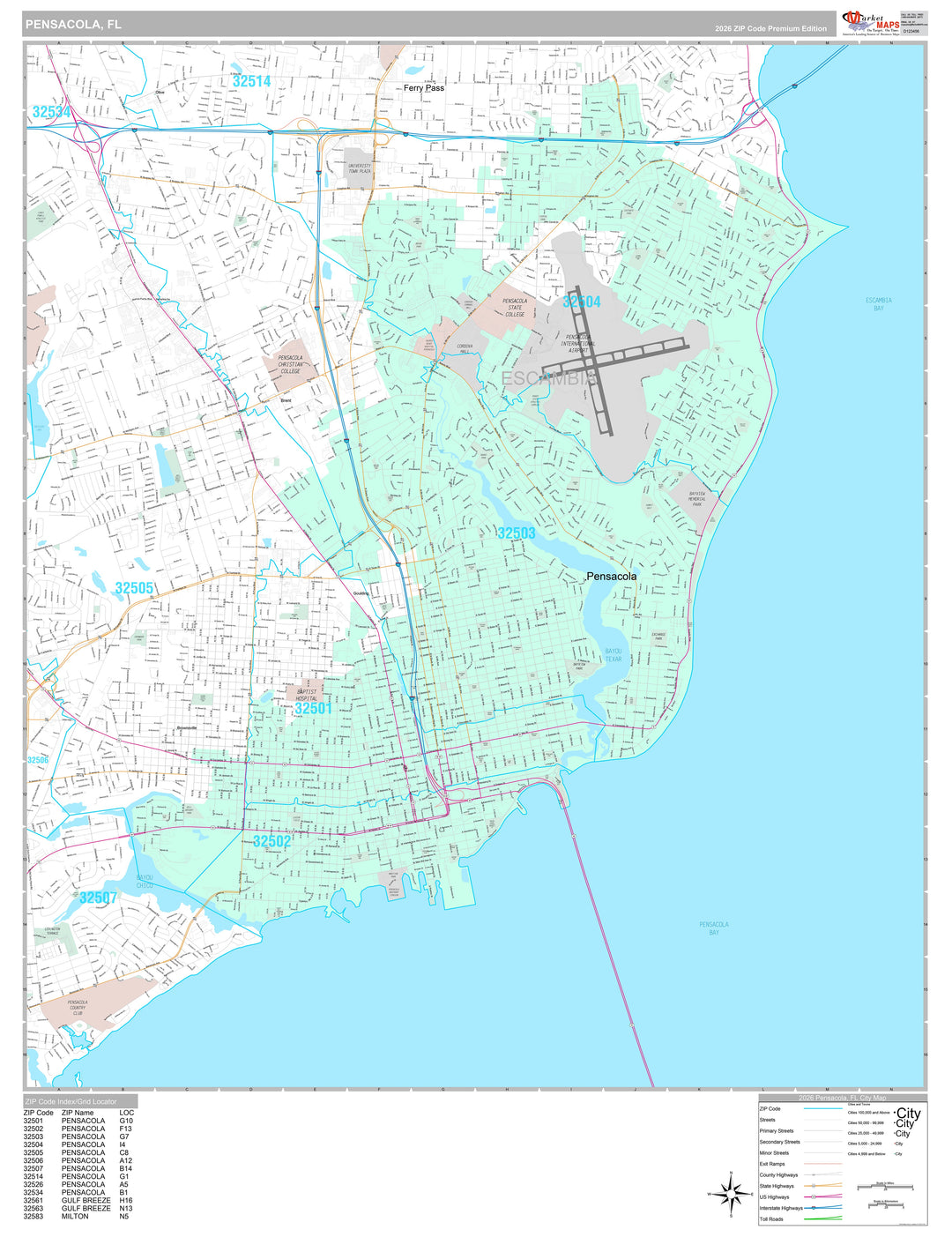 Premium Style Wall Map of Pensacola, FL