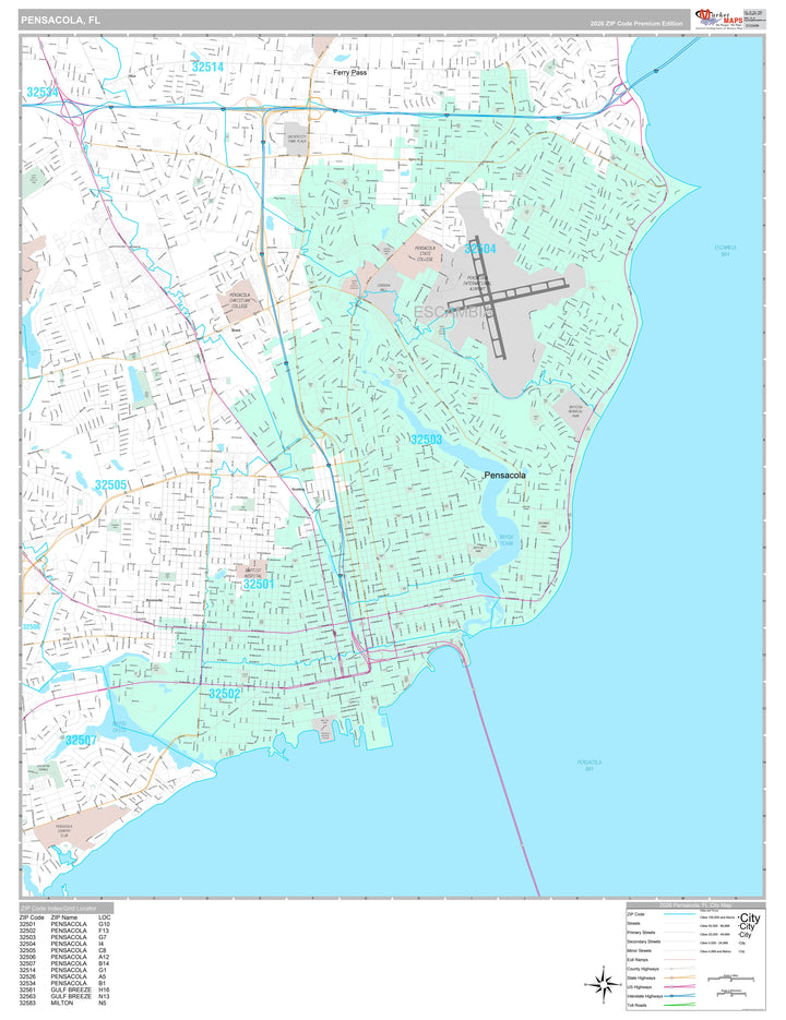 Premium Style Wall Map of Pensacola, FL
