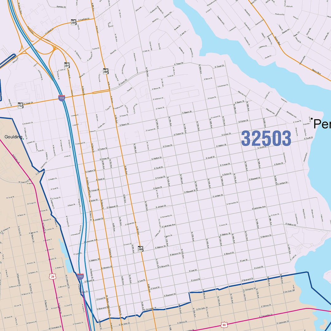 32504 Area Code Color Cast Zip Code Style Wall Map of Pensacola, FL – American Map Store