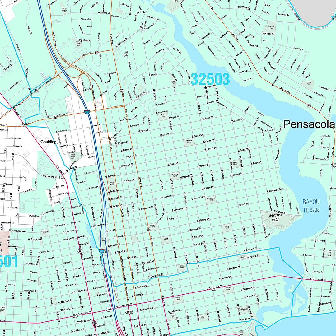 Premium Style Wall Map of Pensacola, FL