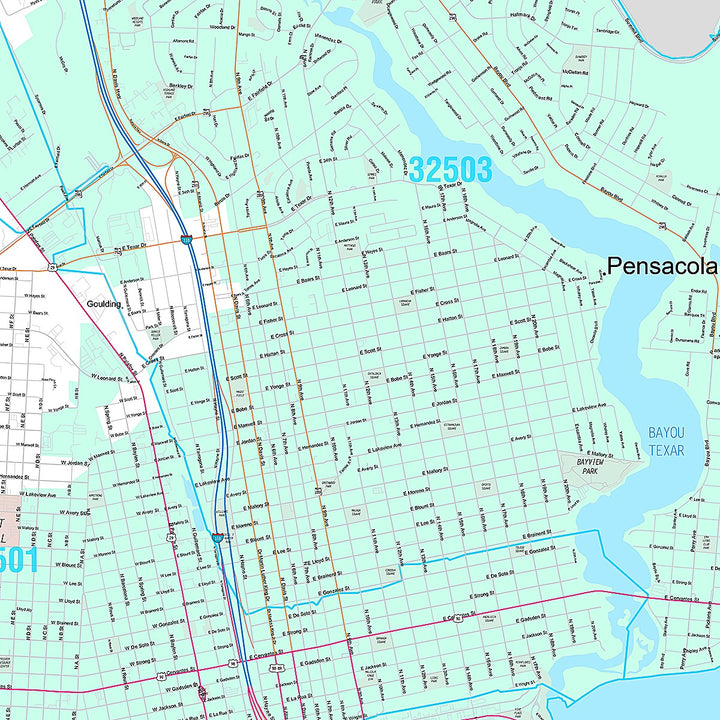 Premium Style Wall Map of Pensacola, FL
