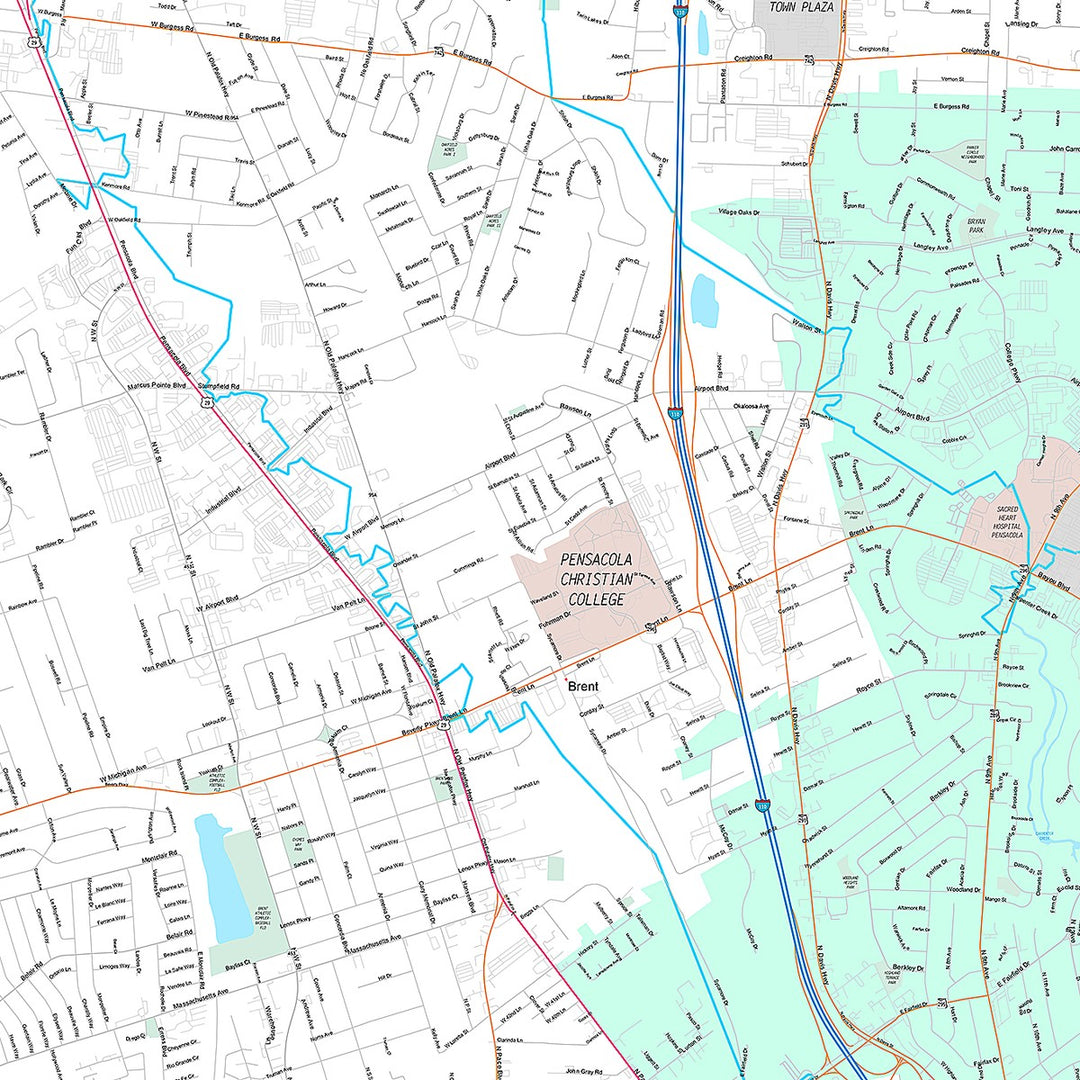 Premium Style Wall Map of Pensacola, FL
