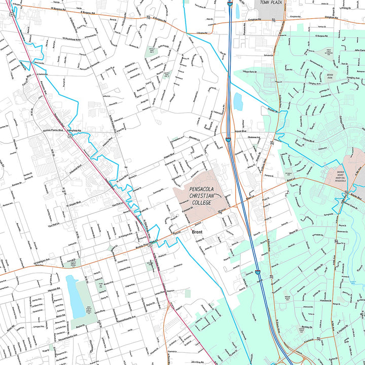 Premium Style Wall Map of Pensacola, FL