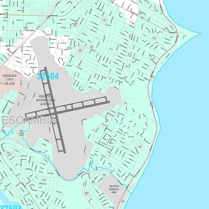 Premium Style Wall Map of Pensacola, FL
