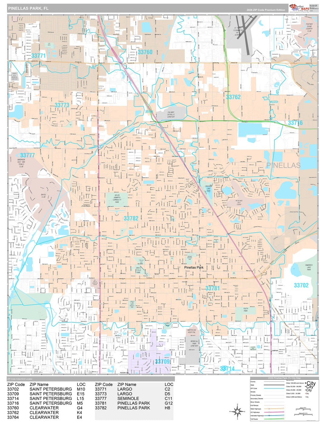 Premium Style Wall Map of Pinellas Park, FL