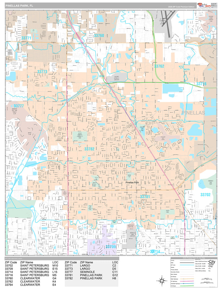 Premium Style Wall Map of Pinellas Park, FL