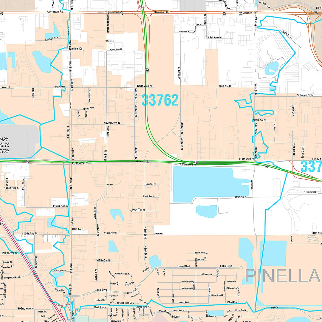 Premium Style Wall Map of Pinellas Park, FL