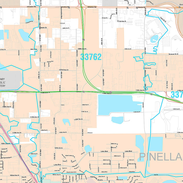 Premium Style Wall Map of Pinellas Park, FL