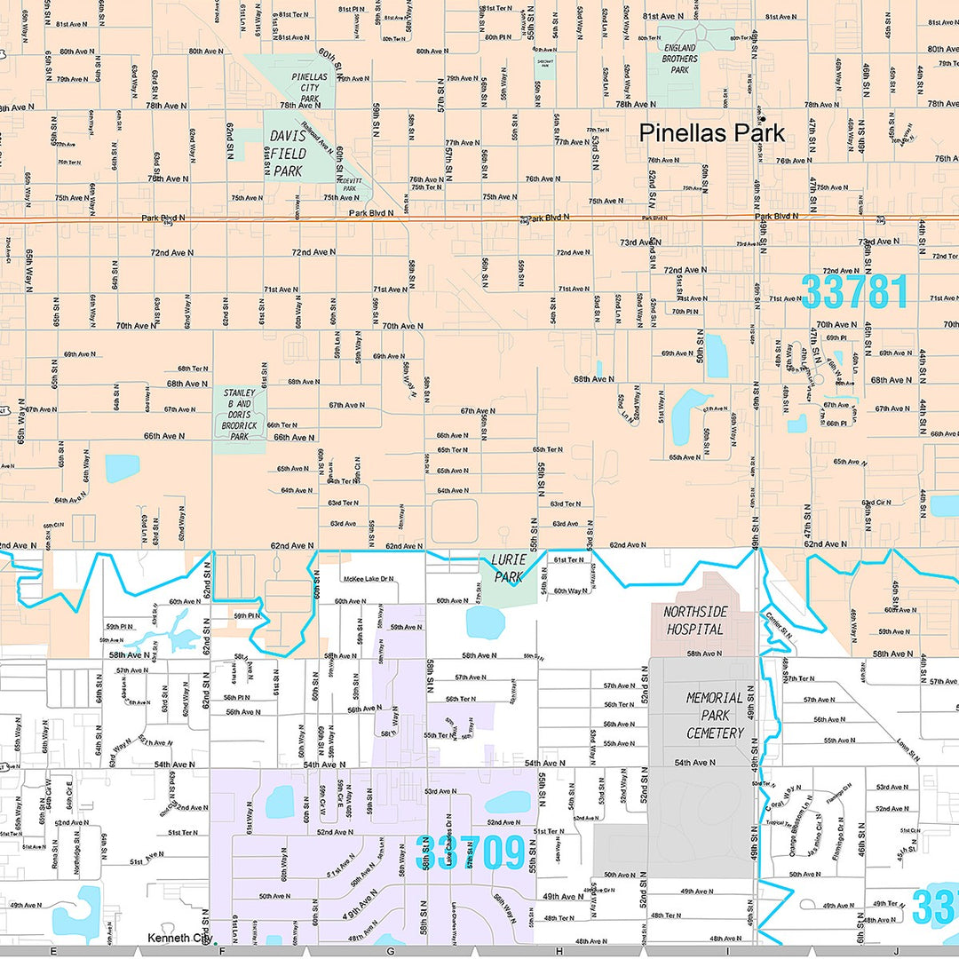 Premium Style Wall Map of Pinellas Park, FL