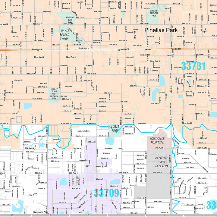 Premium Style Wall Map of Pinellas Park, FL