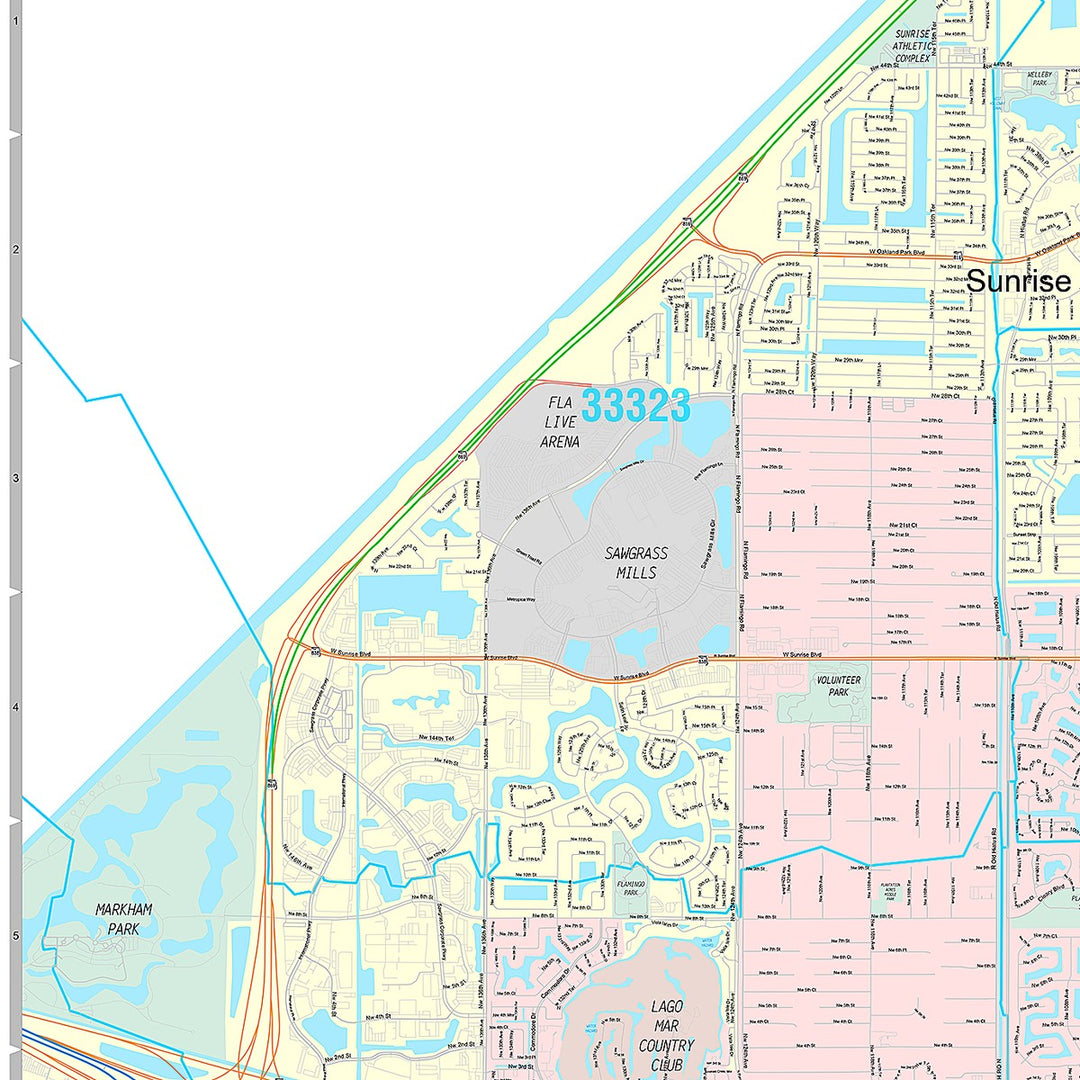 Premium Style Wall Map of Plantation, FL