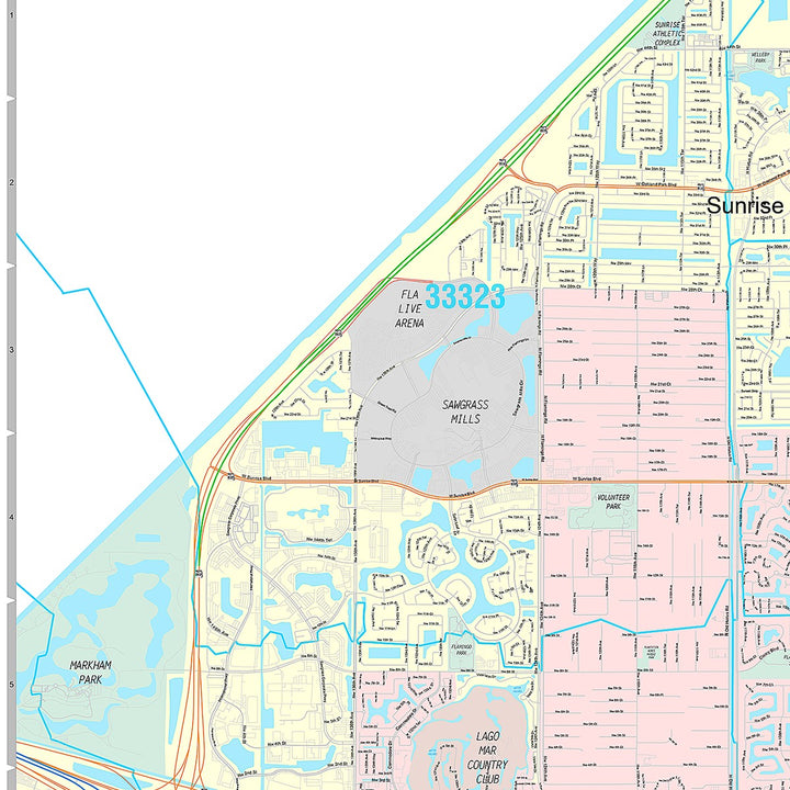 Premium Style Wall Map of Plantation, FL