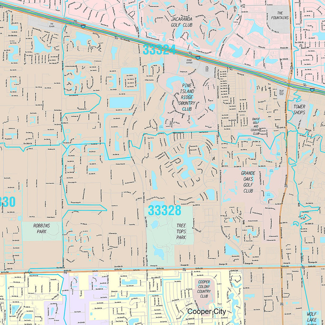 Premium Style Wall Map of Plantation, FL