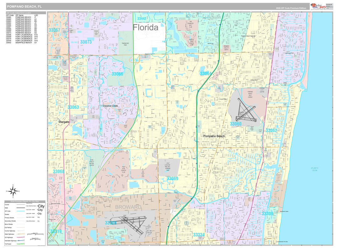 Premium Style Wall Map of Pompano Beach, FL