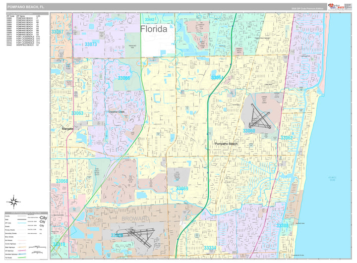 Premium Style Wall Map of Pompano Beach, FL