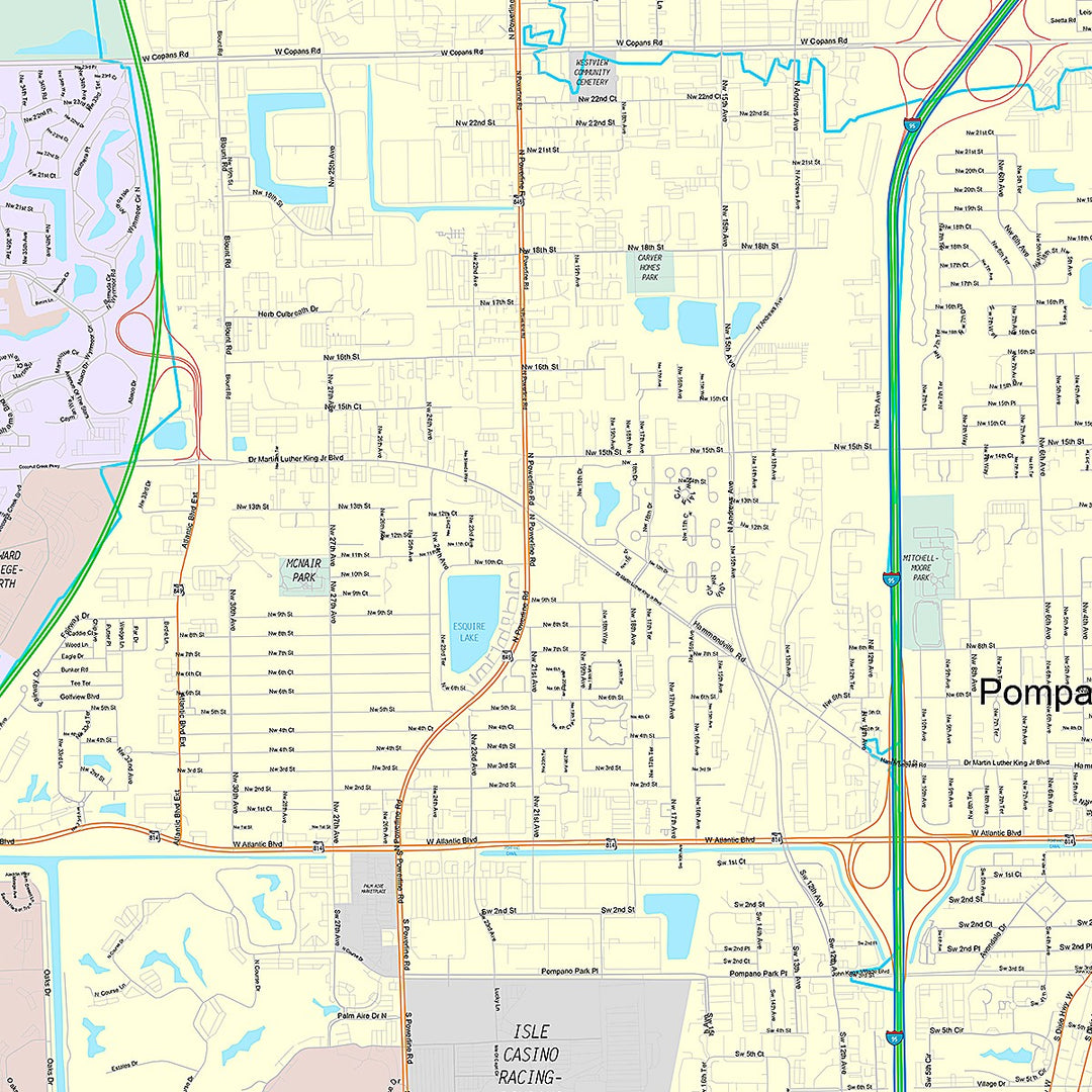 Premium Style Wall Map of Pompano Beach, FL