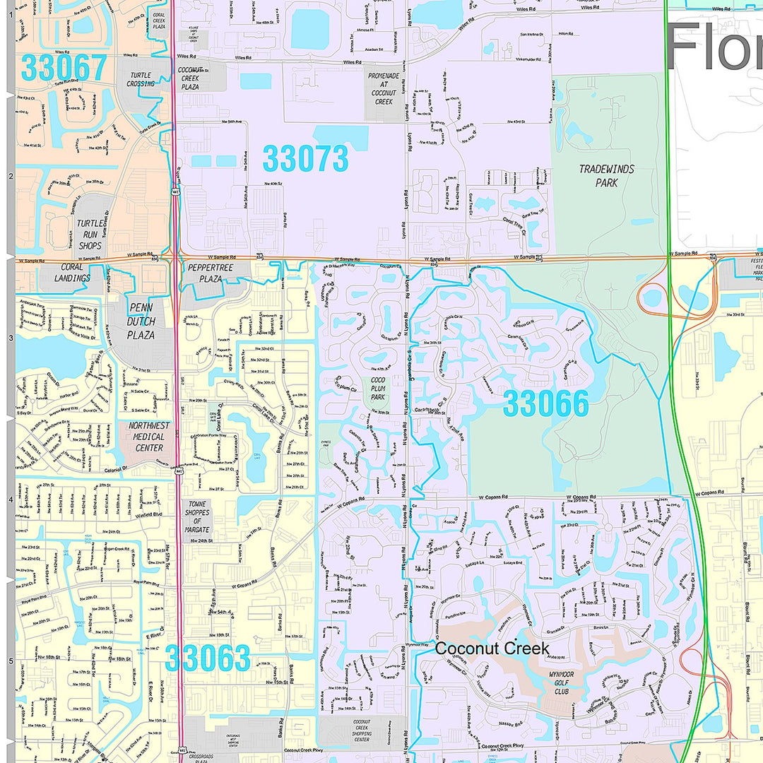 Premium Style Wall Map of Pompano Beach, FL