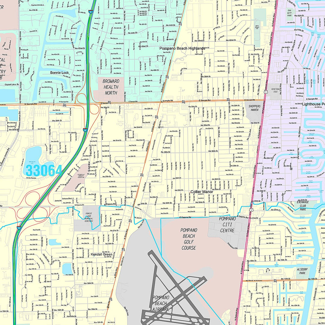 Premium Style Wall Map of Pompano Beach, FL
