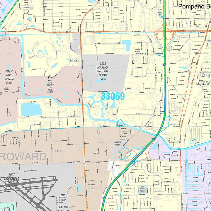 Premium Style Wall Map of Pompano Beach, FL