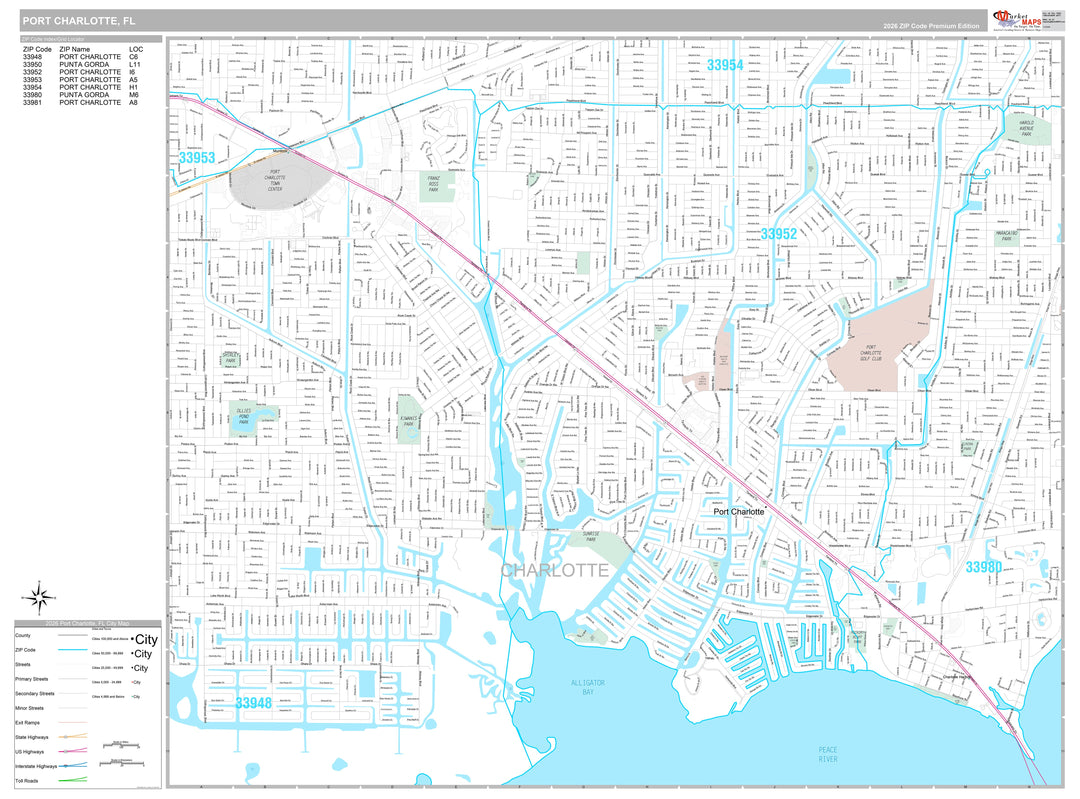 Premium Style Wall Map of Port Charlotte, FL