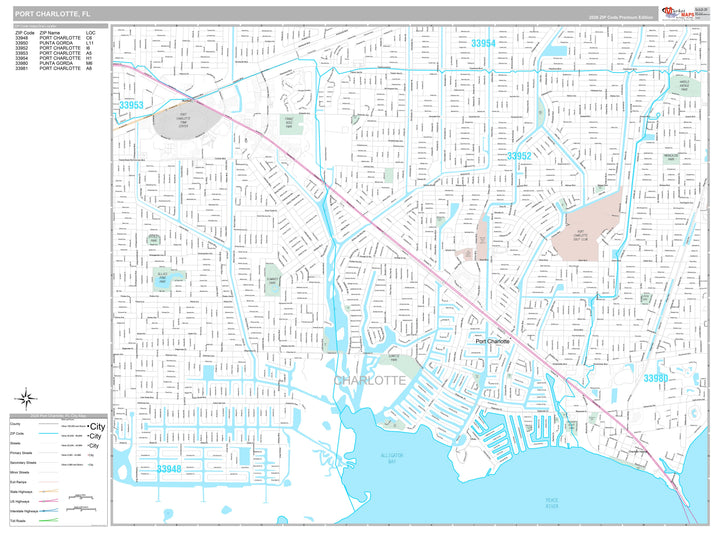 Premium Style Wall Map of Port Charlotte, FL