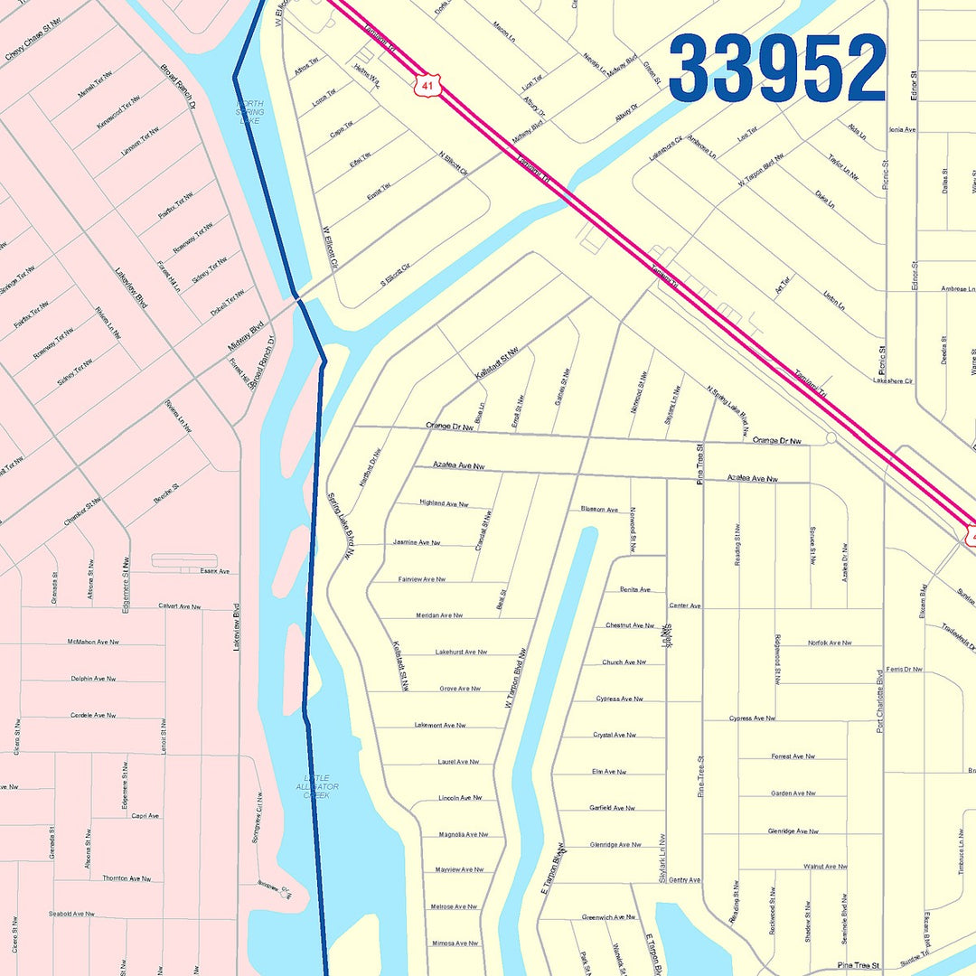 Color Cast Zip Code Style Wall Map of Port Charlotte, FL