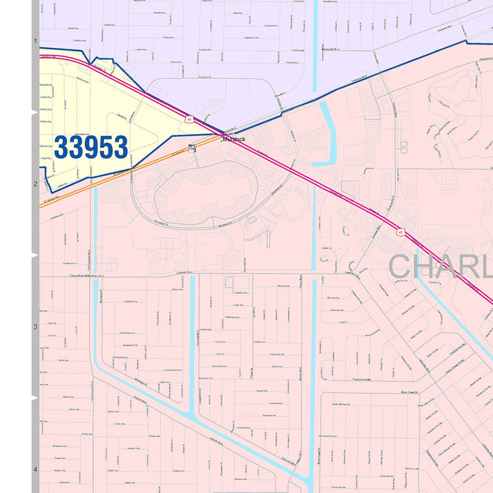 Color Cast Zip Code Style Wall Map of Port Charlotte, FL