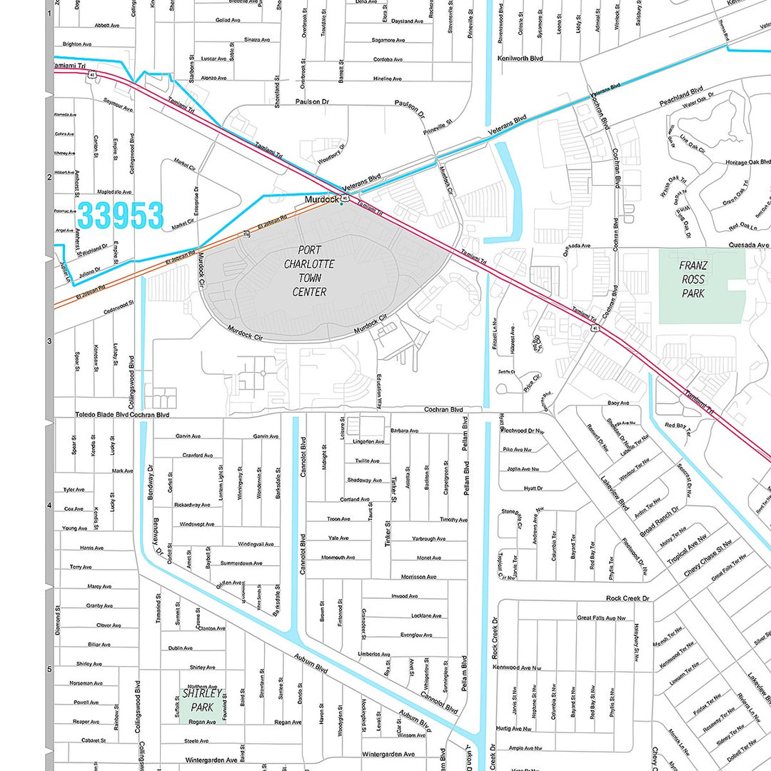 Premium Style Wall Map of Port Charlotte, FL