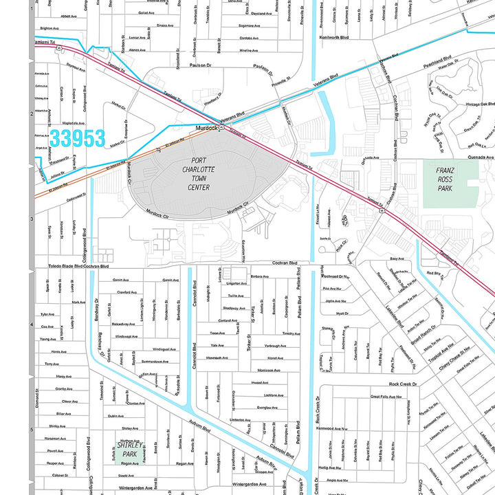 Premium Style Wall Map of Port Charlotte, FL