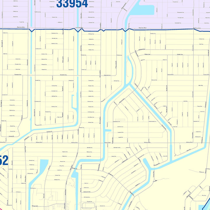 Color Cast Zip Code Style Wall Map of Port Charlotte, FL