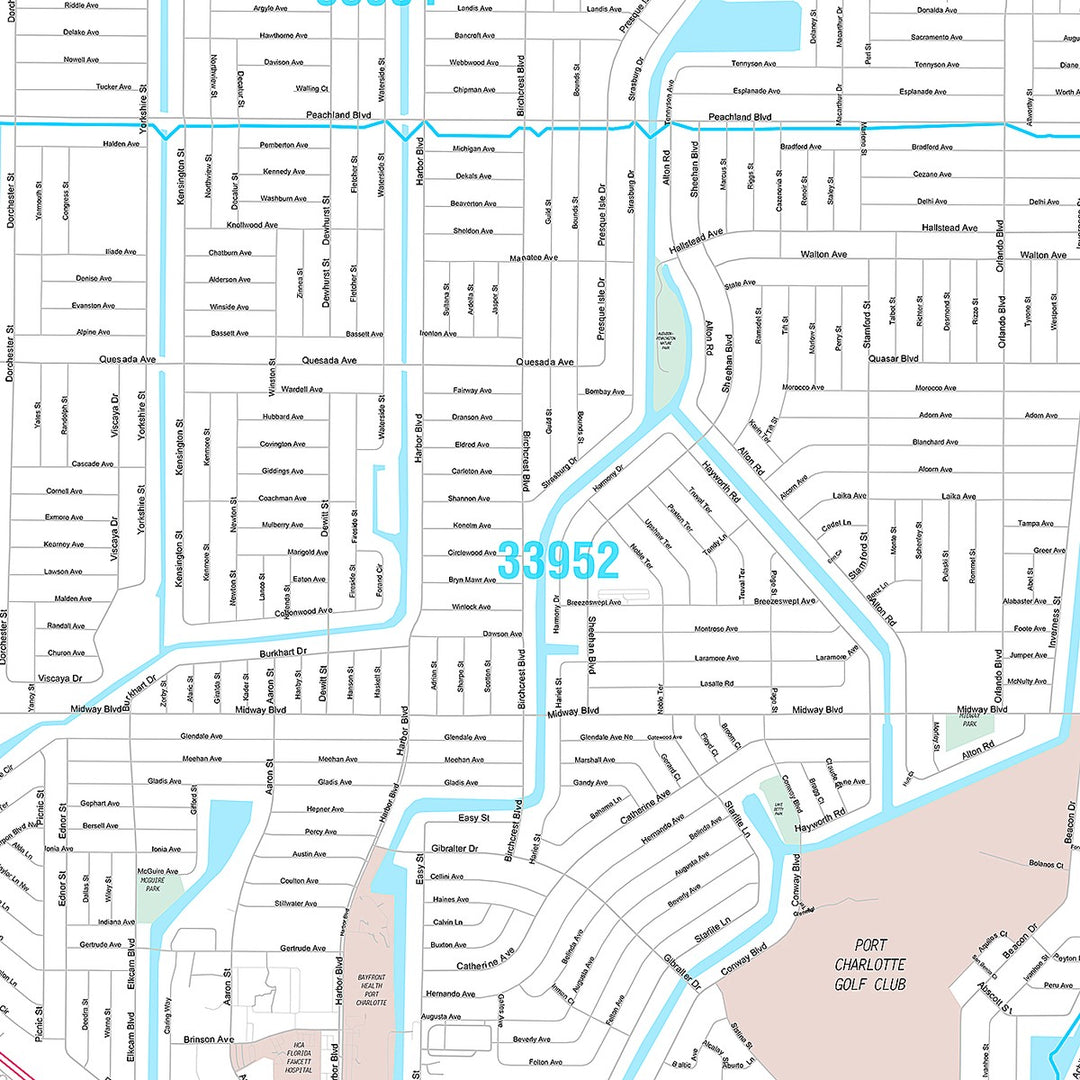 Premium Style Wall Map of Port Charlotte, FL