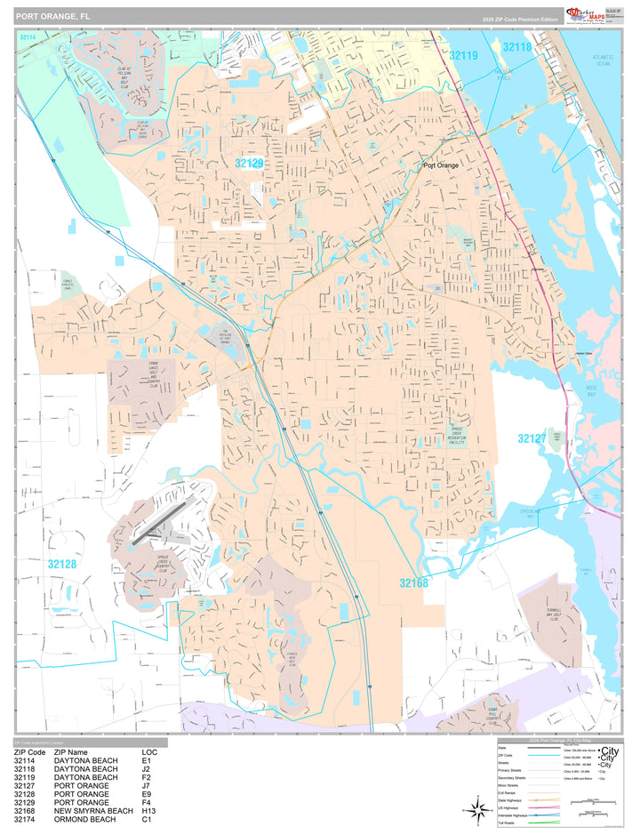 Premium Style Wall Map of Port Orange, FL