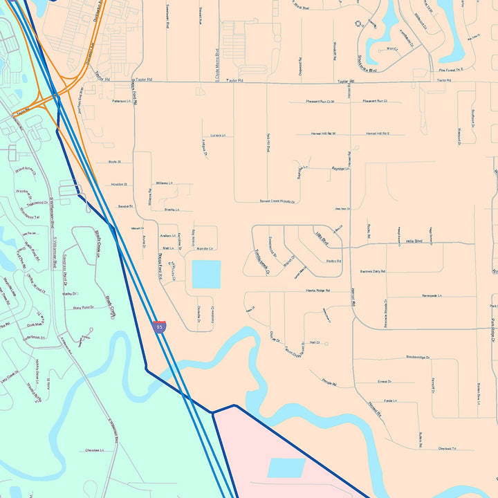 Color Cast Zip Code Style Wall Map of Port Orange, FL