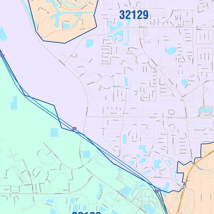 Color Cast Zip Code Style Wall Map of Port Orange, FL