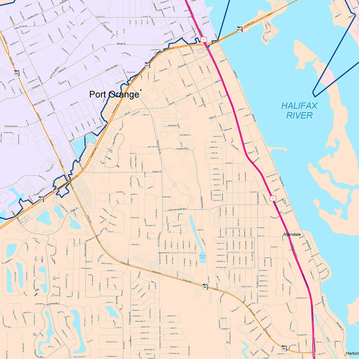 Color Cast Zip Code Style Wall Map of Port Orange, FL