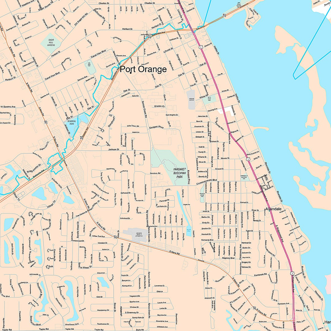 Premium Style Wall Map of Port Orange, FL