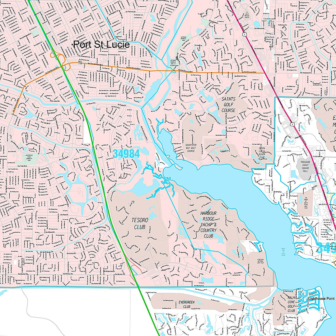 Premium Style Wall Map of Port St. Lucie FL.