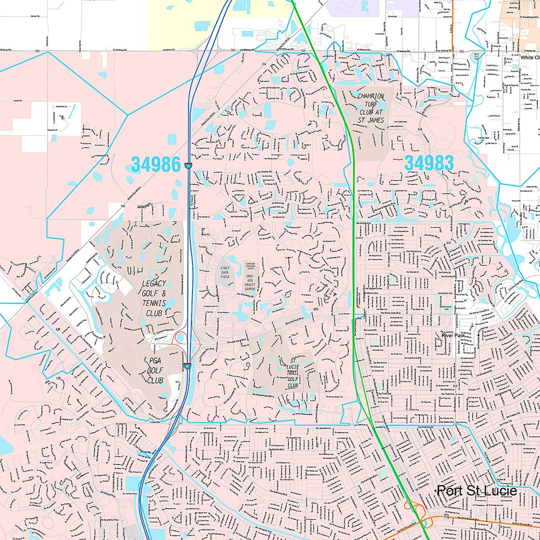 Premium Style Wall Map of Port St. Lucie FL.