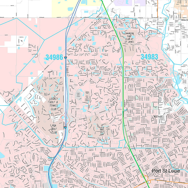 Premium Style Wall Map of Port St. Lucie FL.