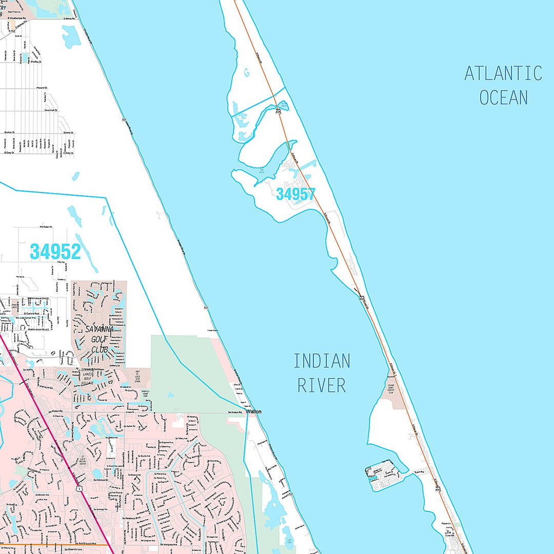 Premium Style Wall Map of Port St. Lucie FL.