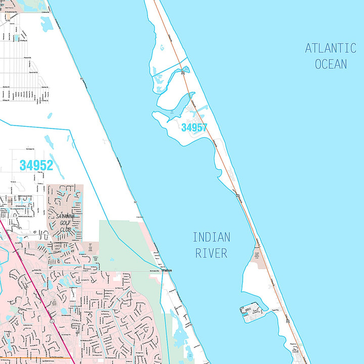Premium Style Wall Map of Port St. Lucie FL.