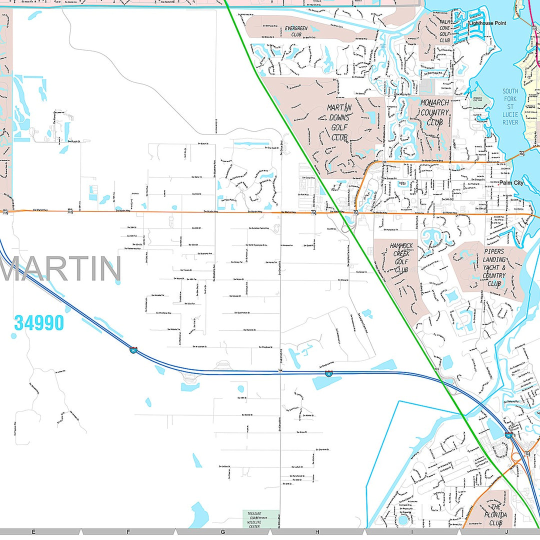Premium Style Wall Map of Port St. Lucie FL.