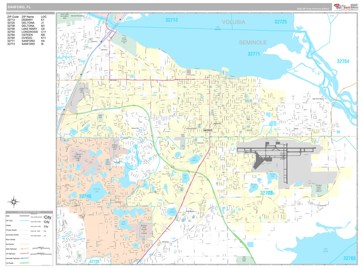 Premium Style Wall Map of Sanford, FL