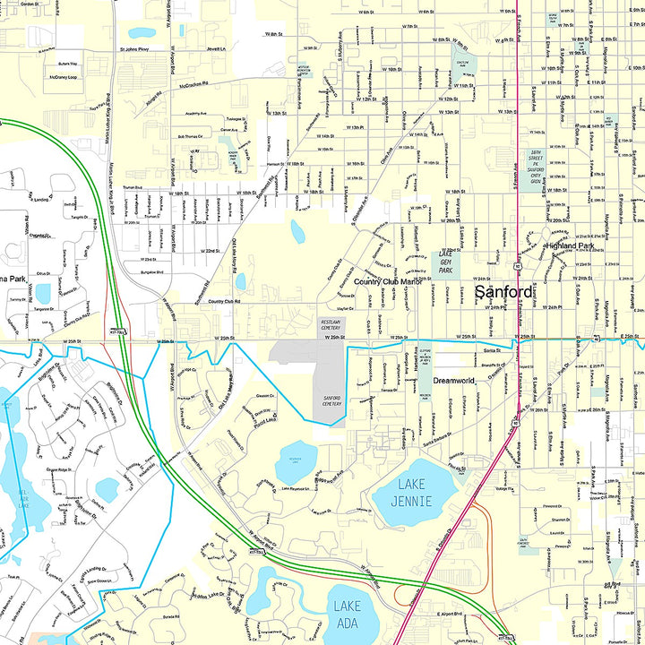 Premium Style Wall Map of Sanford, FL