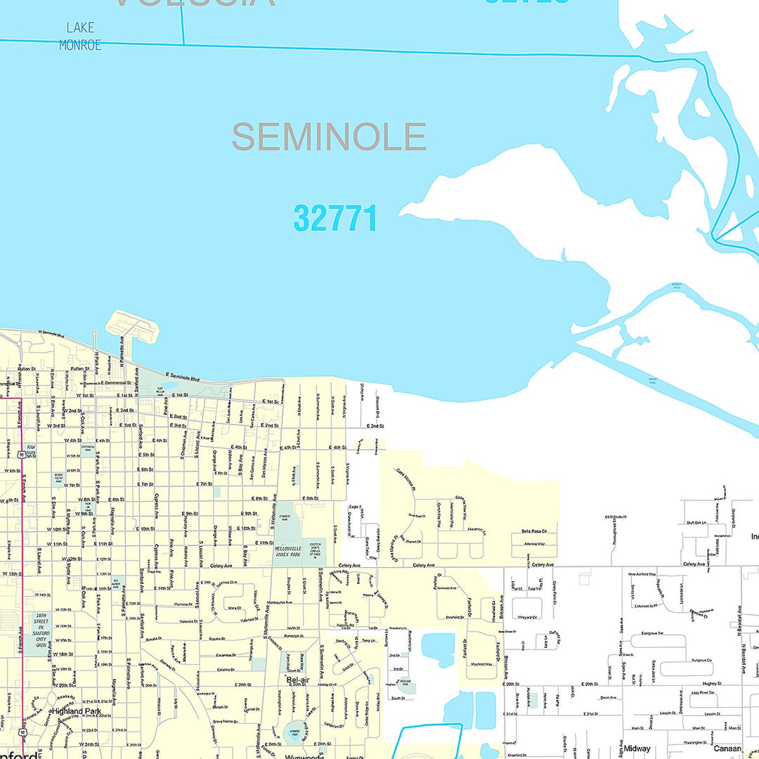 Premium Style Wall Map of Sanford, FL